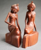 PAIR OF BALINESE CARVED WOOD F