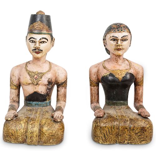 PAIR OF BALINESE LACQUERED WOOD
