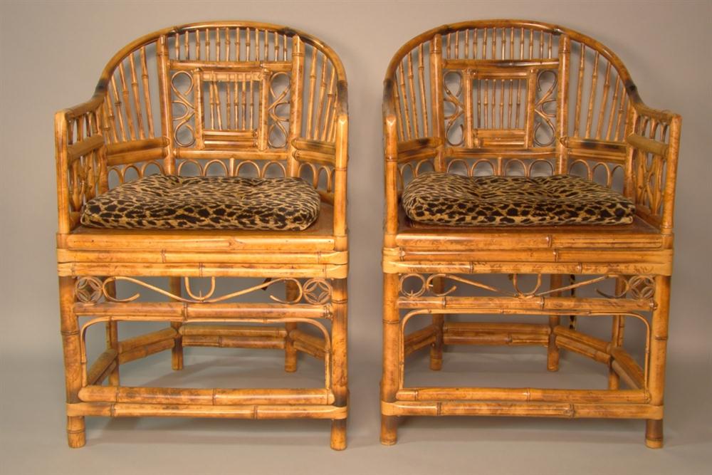 PAIR OF BAMBOO ARMCHAIRS Each