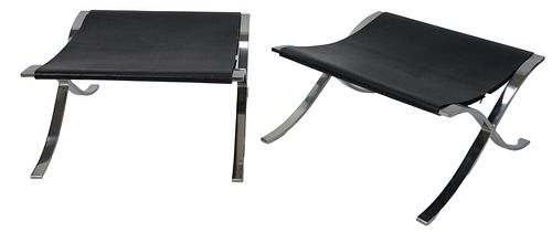 PAIR OF BARCELONA FOOTSTOOLS, BLACK