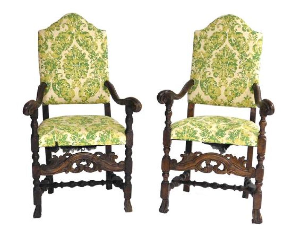 PAIR OF BAROQUE CARVED ARMCHAIRS,