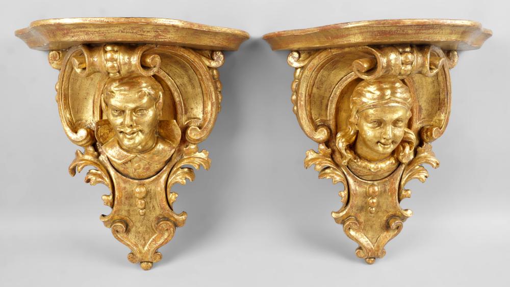 PAIR OF BAROQUE REVIVAL GILTWOOD