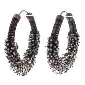 PAIR OF BEAD, MESH HOOP EARRIN