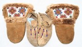 PAIR OF BEADED HYDE MITTENS AN