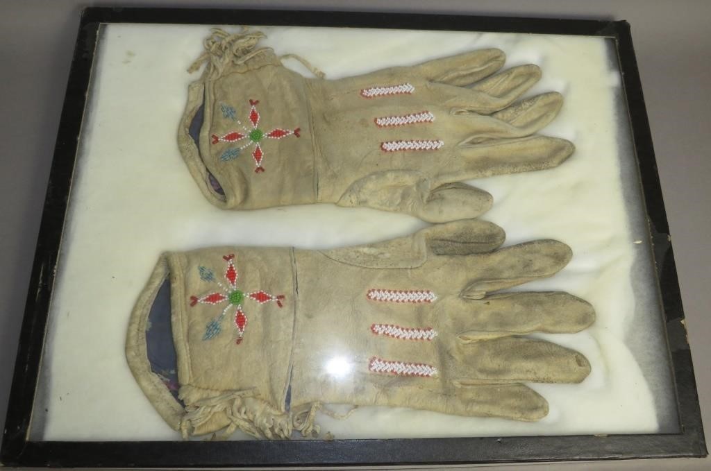 PAIR OF BEADWORK DECORATED BUCKSKIN