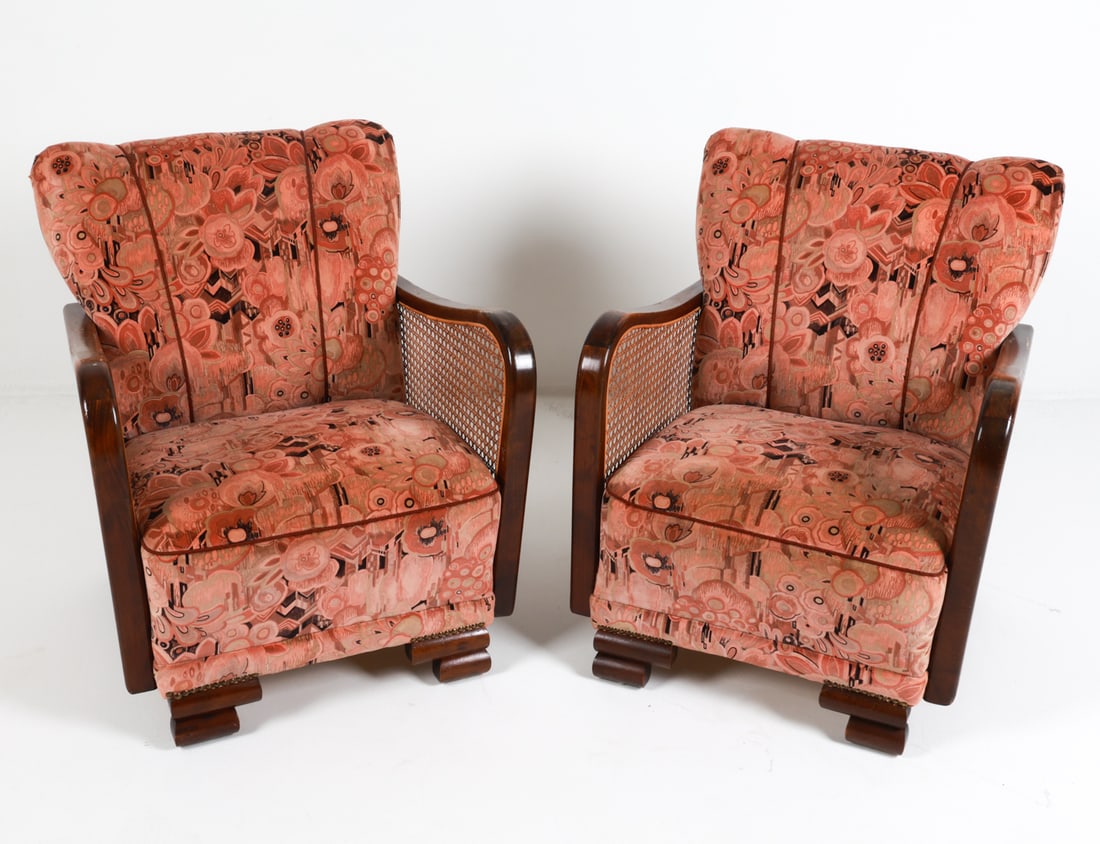 PAIR OF BEECH & CANE ART DECO