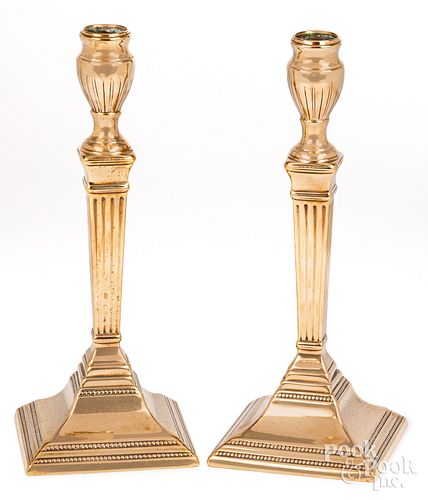 PAIR OF BELL METAL CANDLESTICKS,