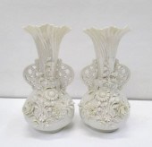 PAIR OF BELLEEK PARIAN PORCELA