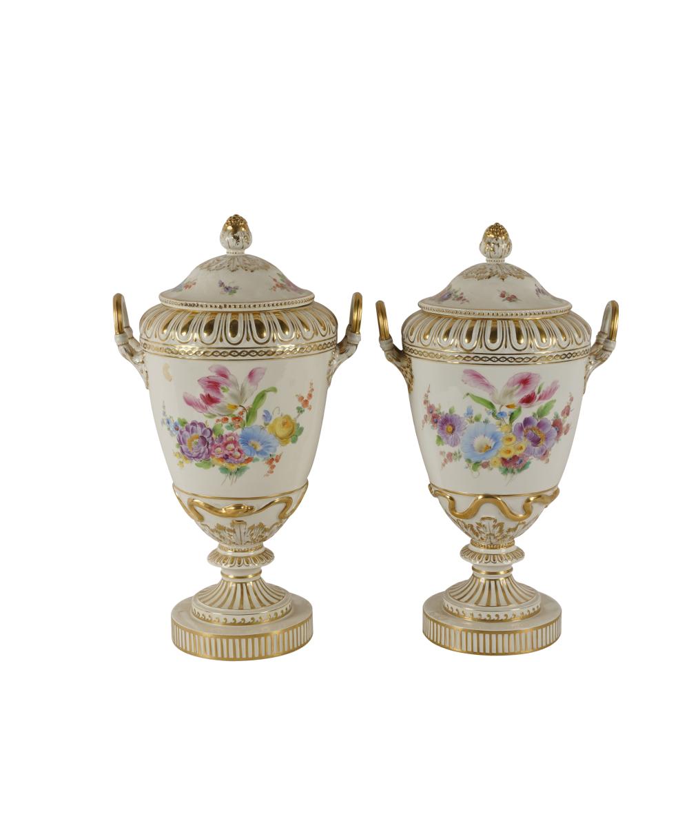 PAIR OF BERLIN (KPM) PORCELAIN URNS
