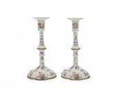 PAIR OF BILSTON ENAMEL CANDLES