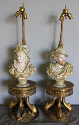 Pair of Bisque Lamps on Gilt Bronze