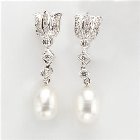 Pair of Biwa Pearl and Diamond