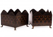 PAIR OF BLACK AND GILT TOLE PE