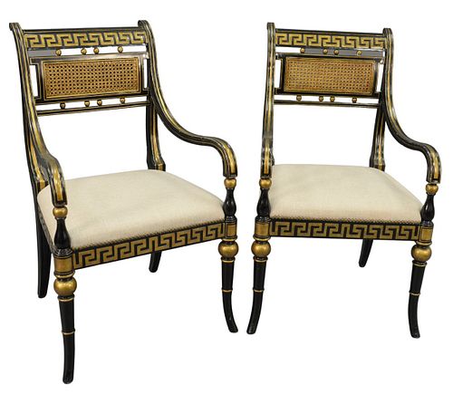PAIR OF BLACK AND GILT REGENCY