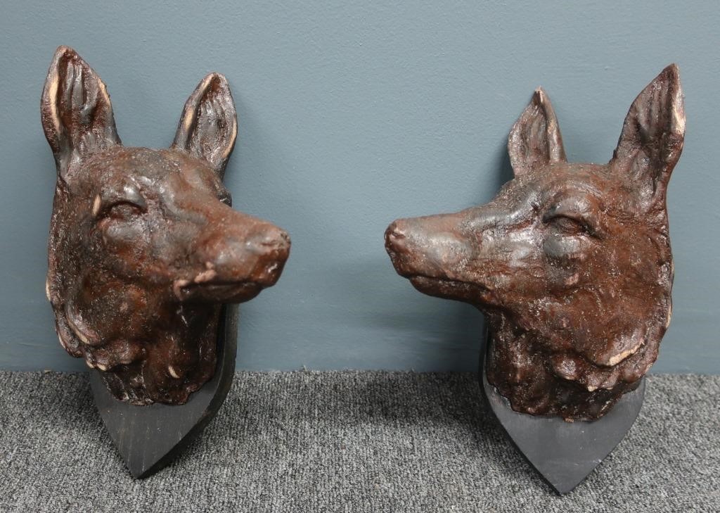 Pair of Black Forest style wolf