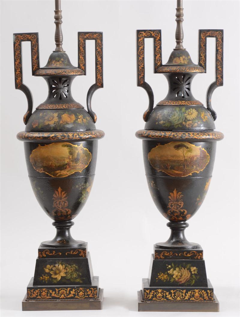 PAIR OF BLACK-GROUND PAINTED