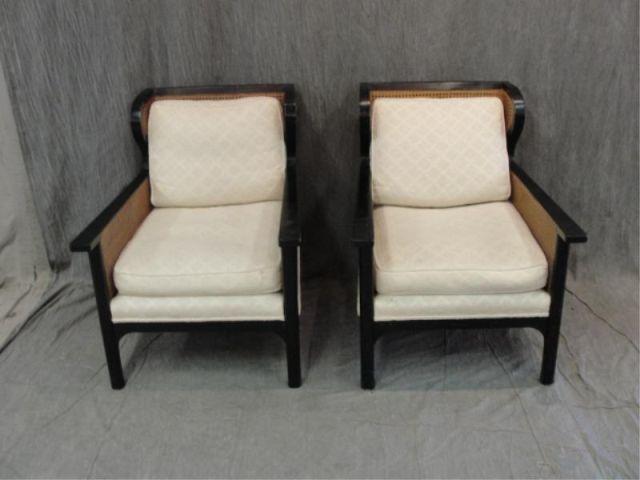 Pair of Black Lacquer Caned Chairs.