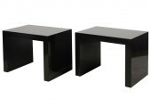 PAIR OF BLACK LACQUER END TABL
