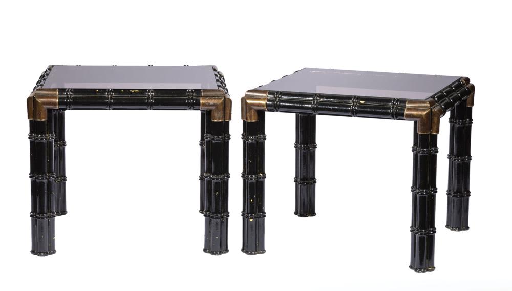 PAIR OF BLACK LACQUER FAUX BAMBOO