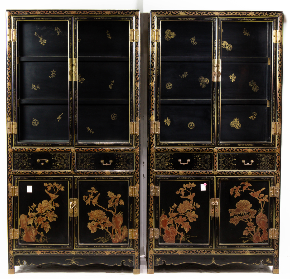 PAIR OF BLACK LACQUER WITH GOLD