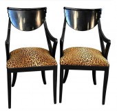 PAIR OF BLACK LACQUERED ARMCHA