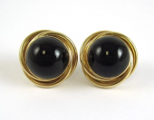 PAIR OF BLACK ONYX AND FOURTEE