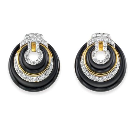Pair of Black Onyx and Diamond