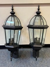 PAIR OF BLACK PAINTED METAL LI
