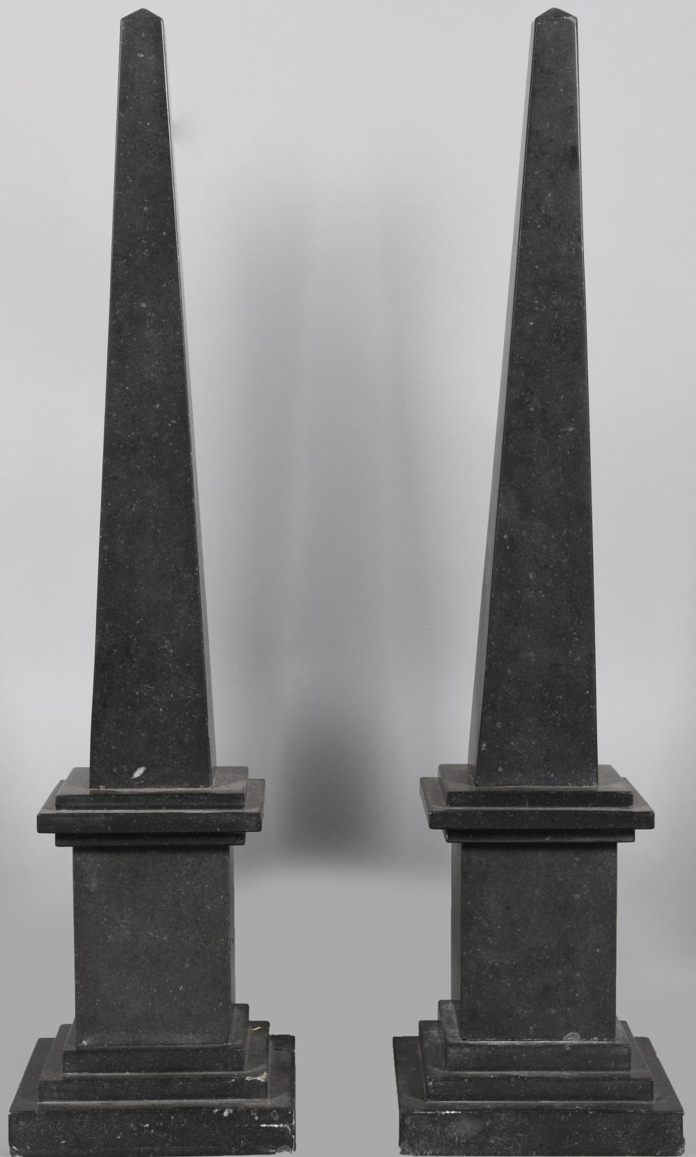 PAIR OF BLACK STONE OBELISKS