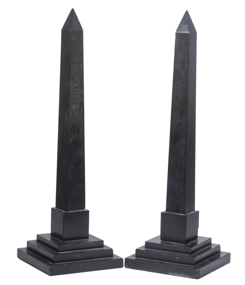 PAIR OF BLACKSTONE OBELISKS, MANTEL