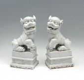PAIR OF BLANC DE CHINE FOO DOG