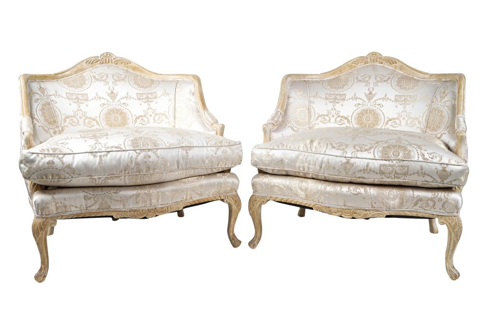 PAIR OF BLEACHED WOOD BERGERES