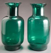 PAIR OF BLENKO GREEN GLASS FLO