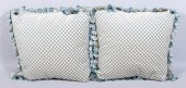 PAIR OF BLUE AND CREAM VELVET