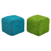 PAIR OF BLUE AND GREEN OTTOMAN