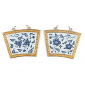 PAIR OF BLUE AND WHITE PLAQUES