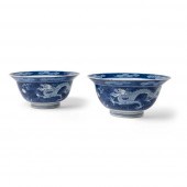 PAIR OF BLUE AND WHITE 'DRAGON