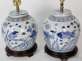 PAIR OF BLUE AND WHITE CANTON