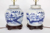 PAIR OF BLUE AND WHITE CANTON