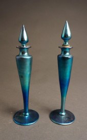 PAIR OF BLUE AURENE GLASS SCEN
