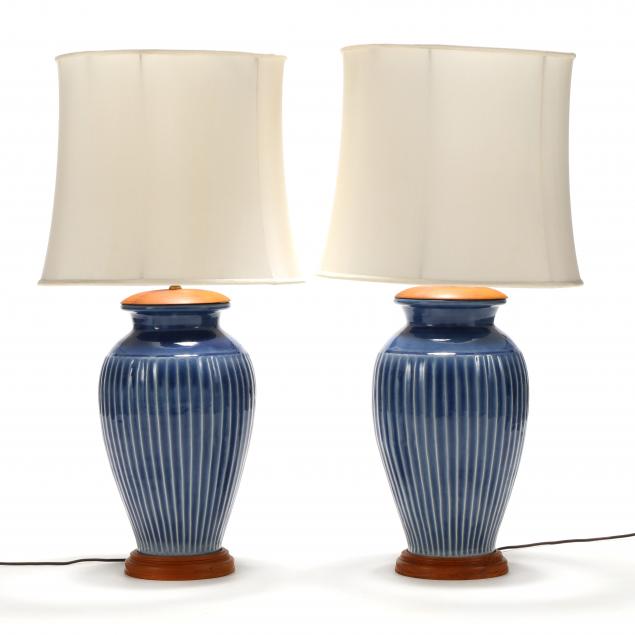 PAIR OF BLUE CELADON POTTERY