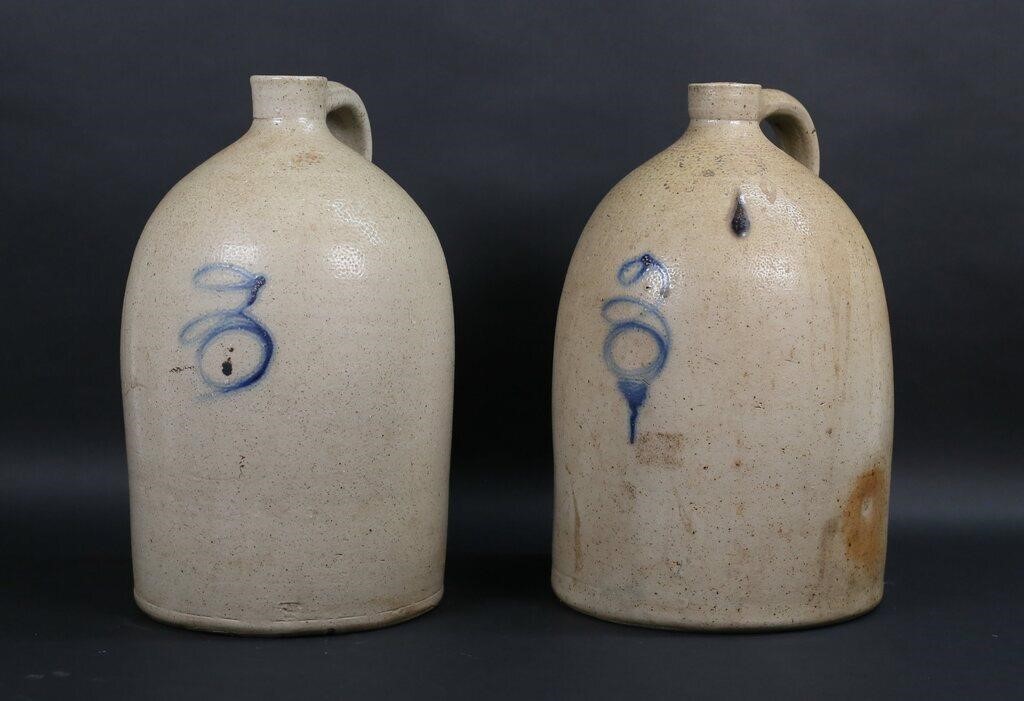 PAIR OF BLUE DECORATED 3 GALLON