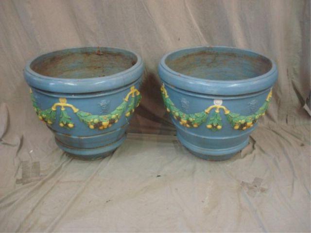 Pair of Blue Decorated Planters. As
