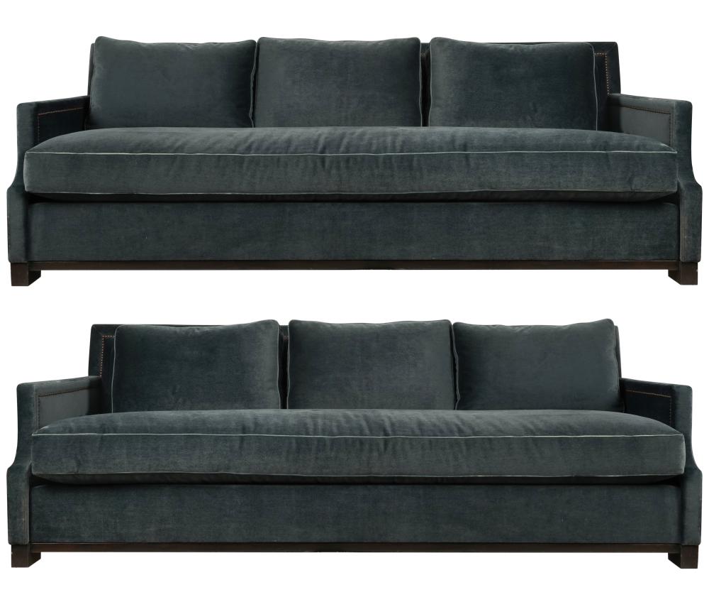 PAIR OF BLUE MOHAIR SOFASPair of