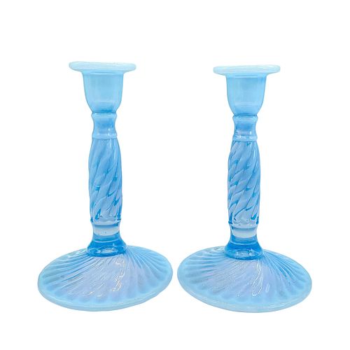 PAIR OF BLUE OPALINE GLASS