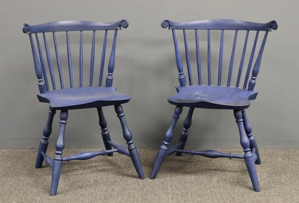 Pair of blue painted Windsor