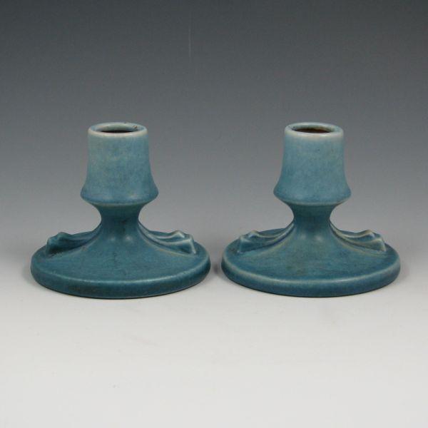 Pair of blue Roseville Rozane
