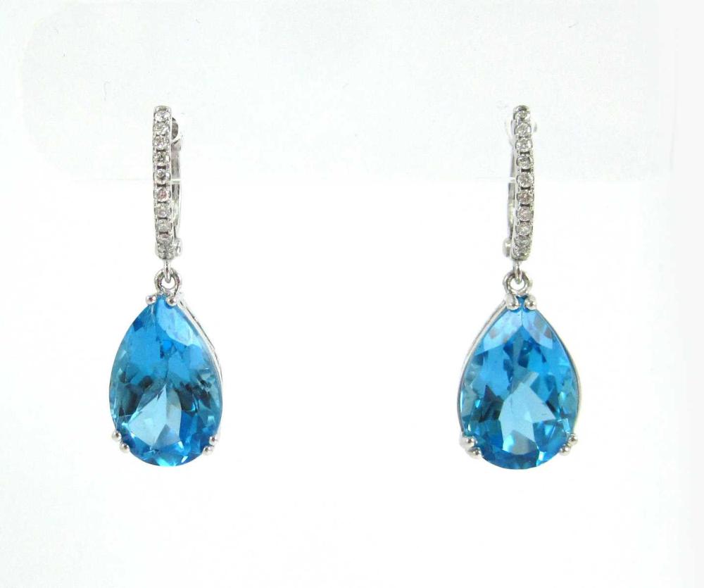 PAIR OF BLUE TOPAZ AND DIAMOND
