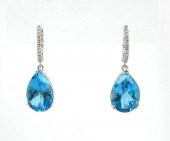 PAIR OF BLUE TOPAZ AND DIAMOND