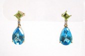 PAIR OF BLUE TOPAZ AND PERIDOT